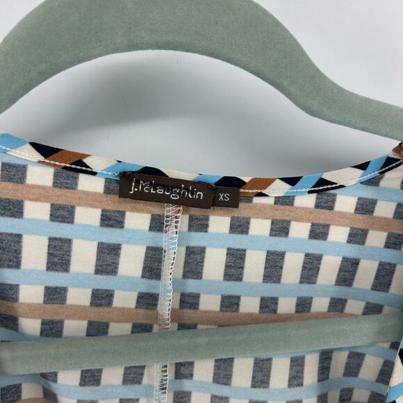 J. McLaughlin Wrap Top Womens XS Blue Brown Geometric Print Blouse Stretchy Soft - Picture 5 of 12
